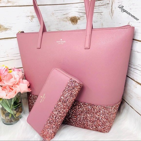 #bagsavenue Glitter Kate spade penny Greta court tote peony FAST SHIPPING - Picture 2 of 6